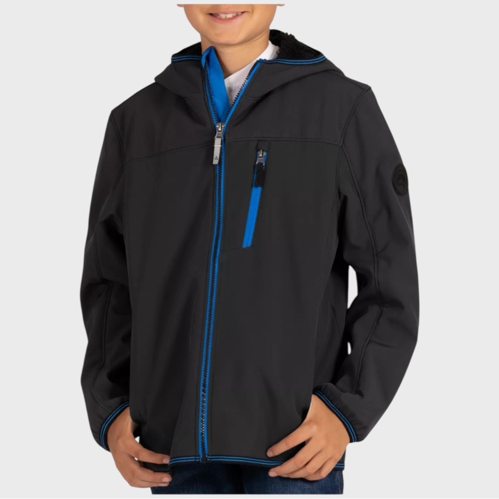 Gerry Boys' Falcon Softshell Black Hooded with Blue trim Jacket M NWT